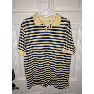 Nautica Polo Shirt Men's XL Yellow Blue Striped Short Sleeve Collared Casual